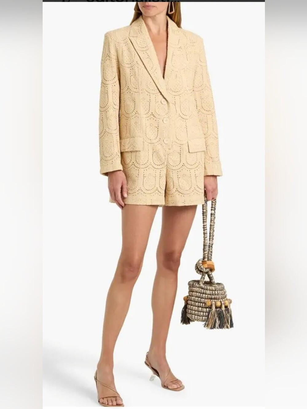 Farm Rio Pineapple Sand 100% Cotton Eyelet Emdroidered Romper. Blazer